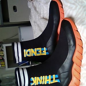 Fendi Men's Black & Orange Sock Think Fendi Shoe
